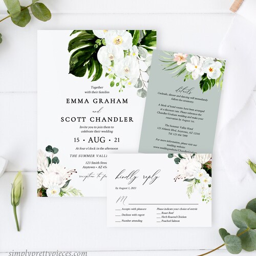 Printable Greenery Wedding Invitation Set Template - Etsy