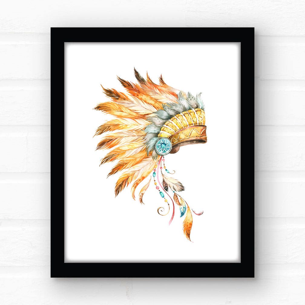 Boys Nursery Print//Indian Headdress Print//Tribal wall Print//Boys wall print