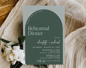 Arched Rehearsal Invite Sage, Arch Rehearsal Dinner Invitation, Sage Modern The Night Before Invitation, Boho Editable Invite Template 502-A