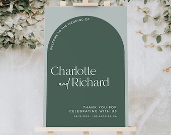 Sage Arched Welcome Board, Arch Wedding Welcome Sign Sage, Modern Welcome Poster, Printable Welcome Sign Boho, Editable Sign Template 502-A