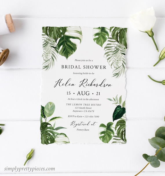 Monstera Editable Bridal Shower Invitation Tropical Greenery | Etsy