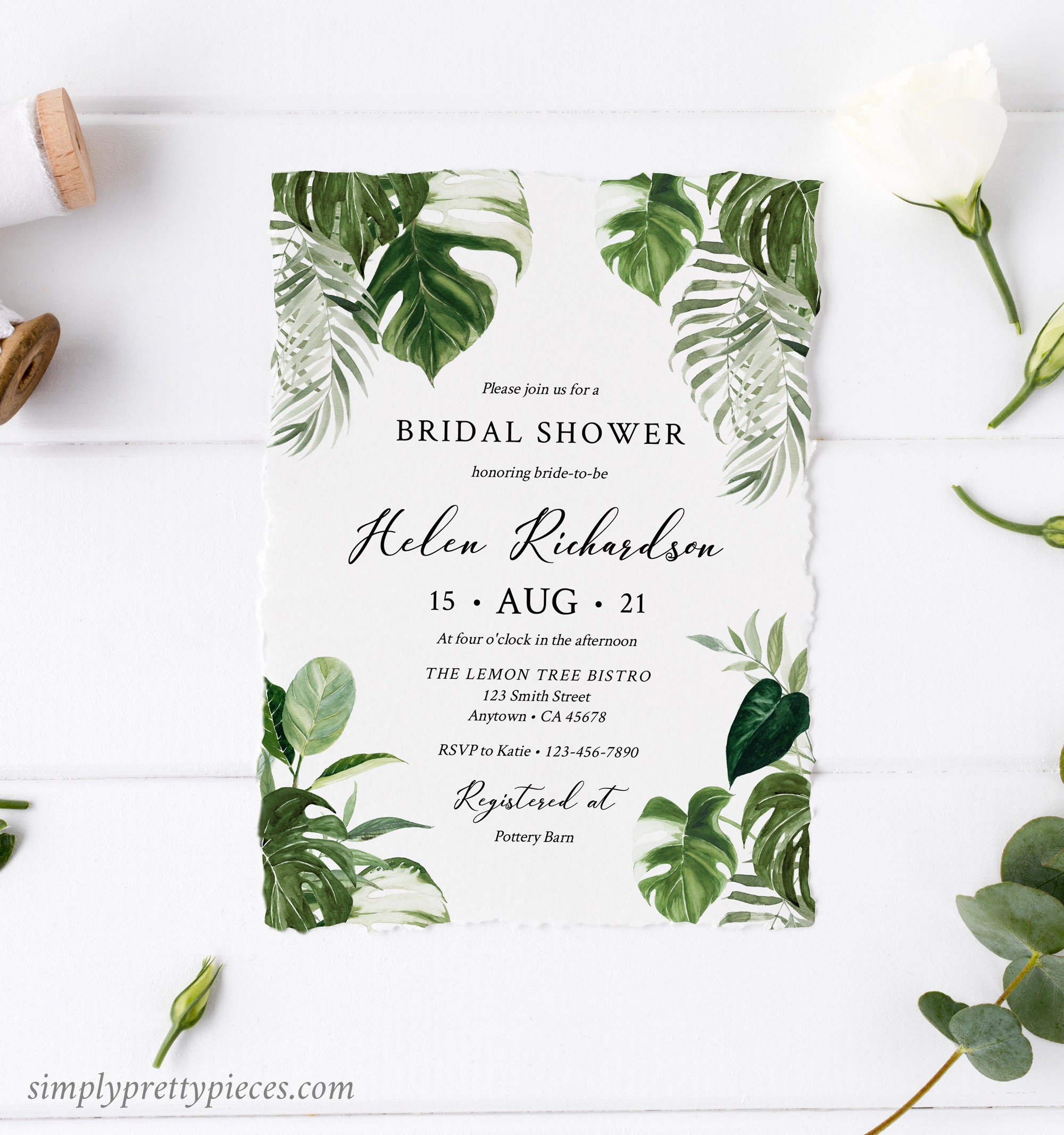 Tropical Greenery Editable Bridal Shower Invitation, Monstera Shower ...