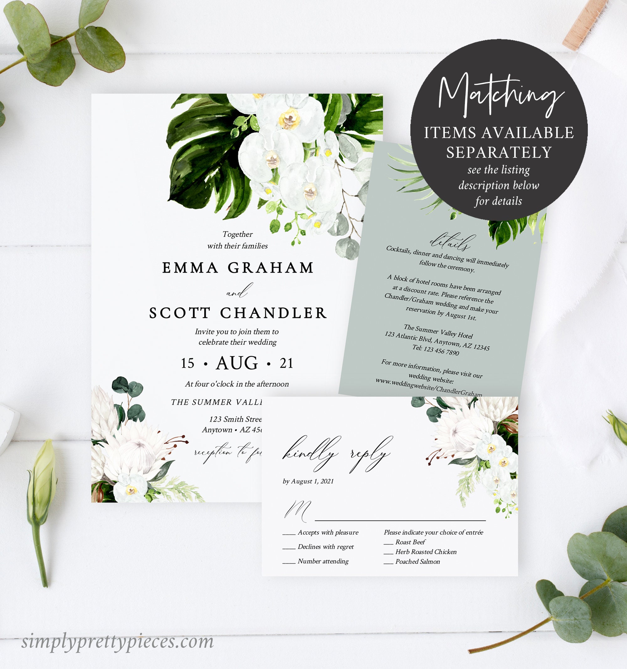 Orchid Protea Printable Thank You Cards Tropical Greenery | Etsy