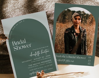 Arched Bridal Shower Invite, Sage Arch Bridal Shower Invitation Photo, Printable Invite, Boho Invitation Sage Editable Invite Template 502-A