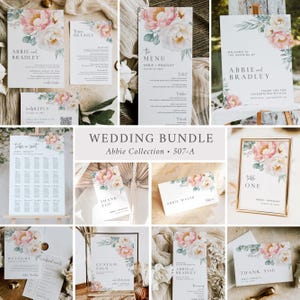 Peony Wedding Bundle, Peonies Wedding Set, Garden Wedding Invitation Set, Peony Wedding Kit, Wedding Stationery Set, Editable Template 507-A