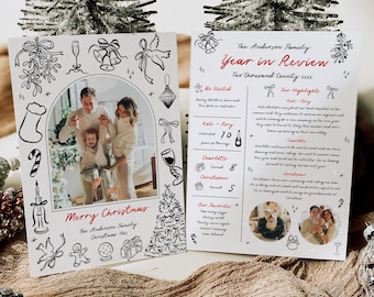 Editable Overview of Year Photo, Hand Drawn Year in Review Christmas Card Template, Printable Family Newsletter, Quirky Year in Review 222-A