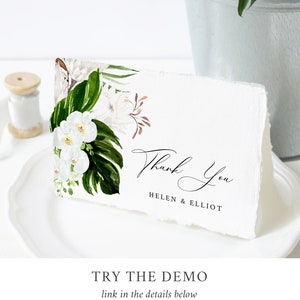 Orchid Protea Printable Thank You Cards, Tropical Greenery Editable ...