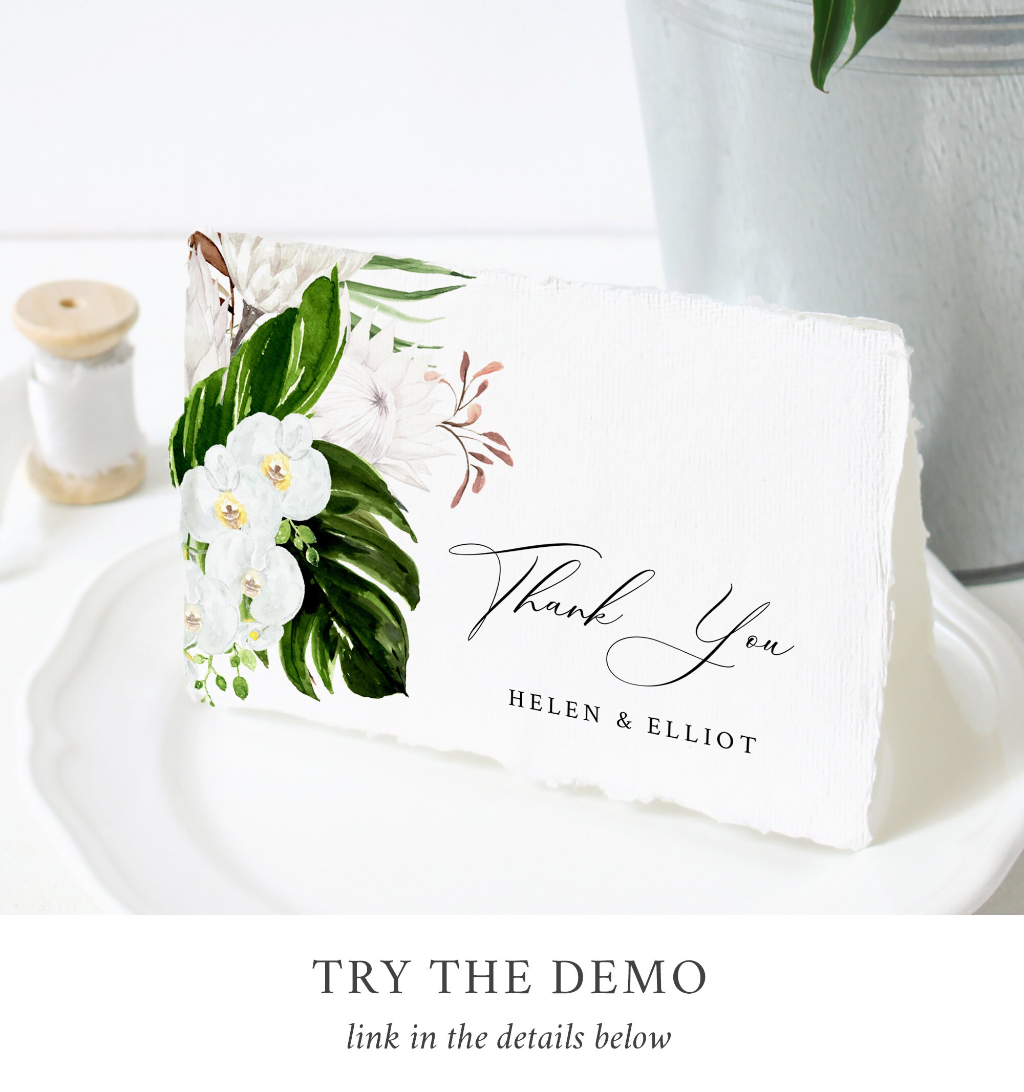 Orchid Protea Printable Thank You Cards Tropical Greenery - Etsy