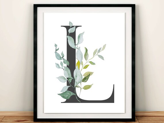 Deja monograma gris pared para imprimir arte Monograma | Etsy