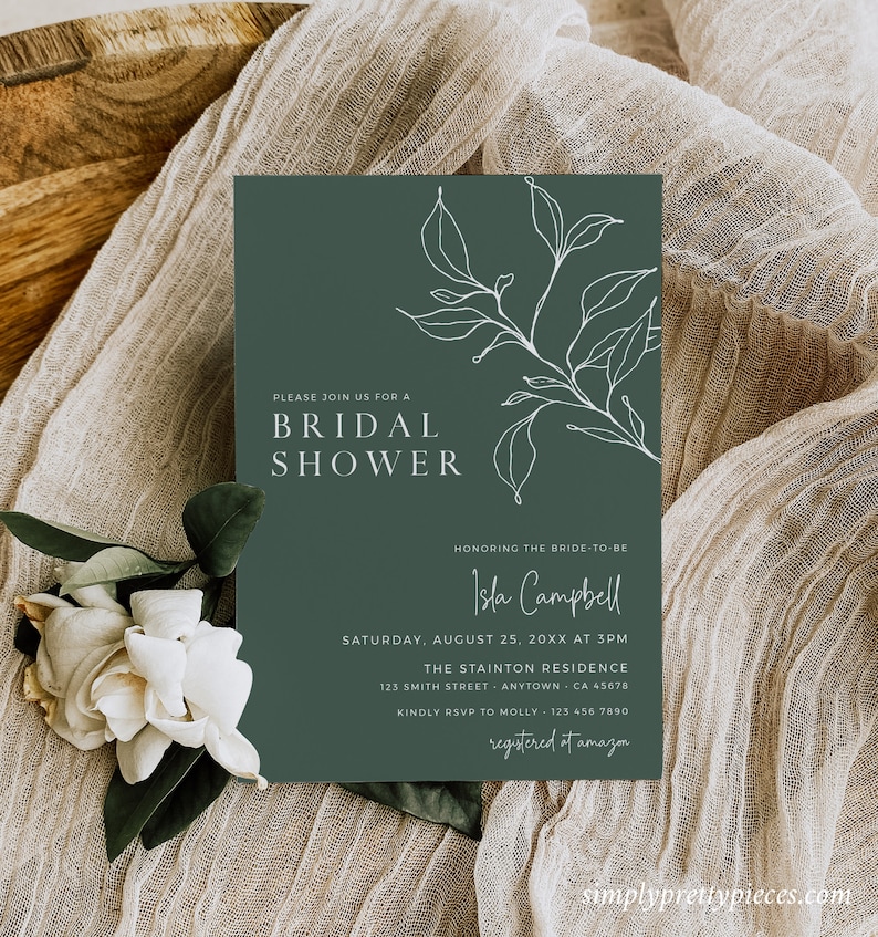 Sage Green Bridal Shower Editable Photo Invitation Elegant Etsy