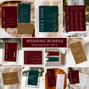 Jewel Toned Wedding Bundle, Jewel Tone Wedding Invitation Pack, Printable Wedding Set, Fall Wedding Stationery Bundle Editale Template 587-A