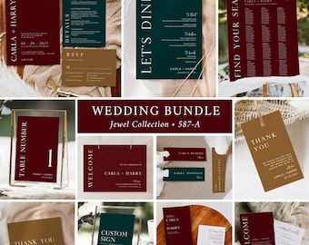 Jewel Tone Wedding Invitation Pack, Printable Wedding Set, Jewel Toned Wedding Bundle, Fall Wedding Stationery Bundle Editale Template 587-A