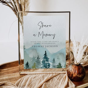 Woodland Share a Memory Card Man, Funeral Share a Memory Mountain Memorial Share Memory Card Sign, Celebration Life Editable Template, 531-A image 2