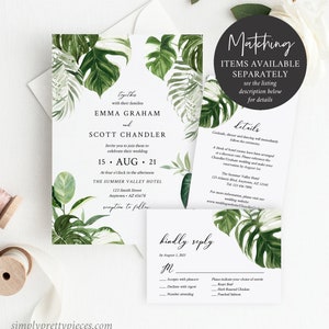 Monstera Thank You Card with Photo, Wedding Thank You Card, Tropical Greenery Thank You Note Printable Botanical, Editable Template, 550-A zdjęcie 7