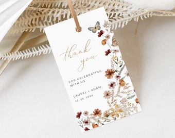 Boho Favor Tag Fall Wildflower Wedding Favor Tag Wedding Label Pressed Flower Thank You Tag Printable Editable Tag Template 513-A