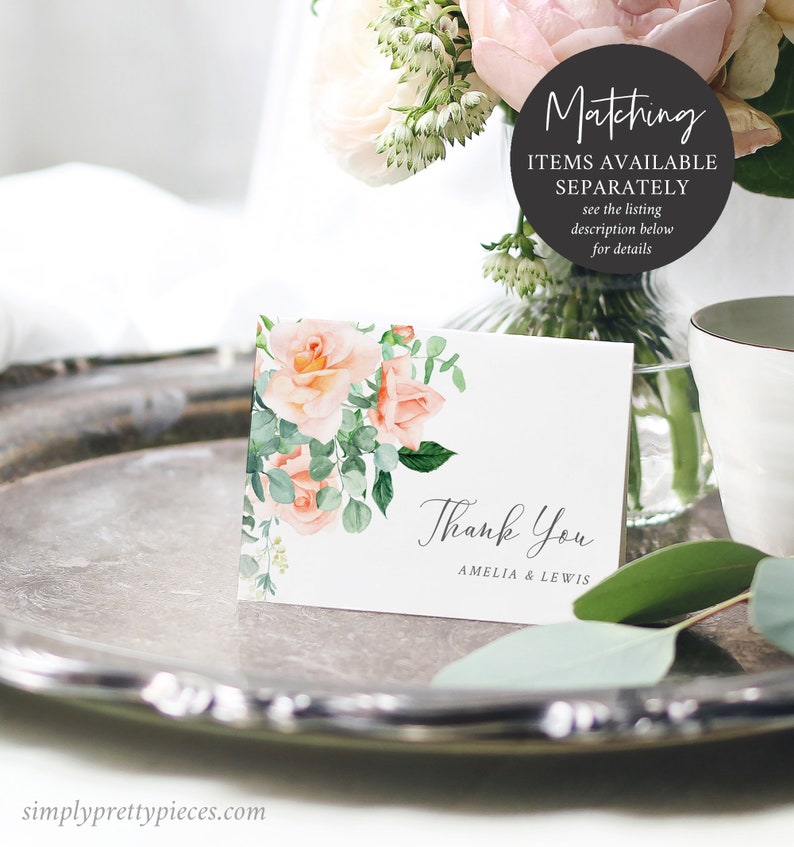 Peach Greenery Floral Editable Wedding Invitation Suite, Peach Eucalyptus RSVP Details, Peach Printable Template, Instant Download, 551-A image 9