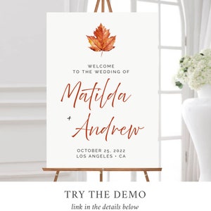 Maple Leaf Fall Editable Wedding Welcome Sign, Burnt Orange Shower, Unlimited Signs, 16 x 20 18 x 24 24 x 36 Template Instant Download 567-A image 3