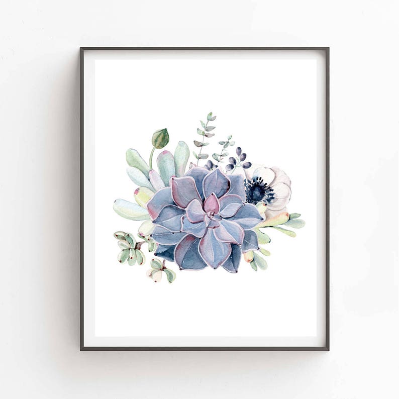 Printable Succulent Wall Art, Watercolor Succulent Home Decor, Botanical Wall Art, Plant Art Gift, Modern Scandi, Set of 4, Instant Download image 3