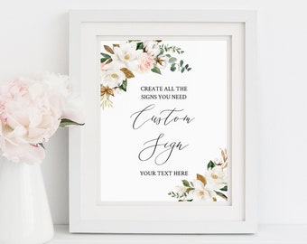 Magnolia Cotton Editable Custom Wedding Sign, White Floral Unlimited Signs, Printable Wedding Shower Decor, Template, Instant Download 524-A