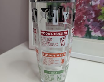 Vintage Hazel Atlas Cocktail Shaker Mixer Drink Recipes MCM Chrome Lid Barware