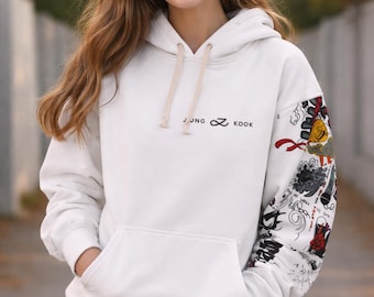 Jeon Jung-kook tattoo hoodie, custom JK design, representative of K-pop, Jeon Jung-kook, BTS merchandise