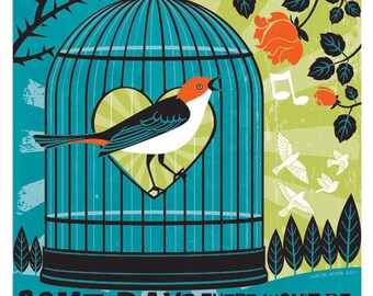 Inspirational Poster featuring Bird Cage Illustration