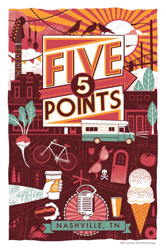 Nashville Neighborhood Poster Series 3 FIVE POINTS Etsy