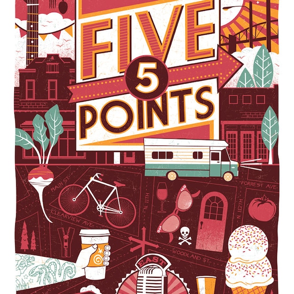 Nashville Neighborhood Poster Series- 3, FIVE POINTS