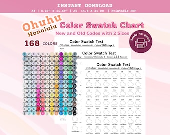 Ohuhu Honolulu 168 Tabla de muestras de color PDF imprimible, marcadores de códigos nuevos y antiguos, A4 A5