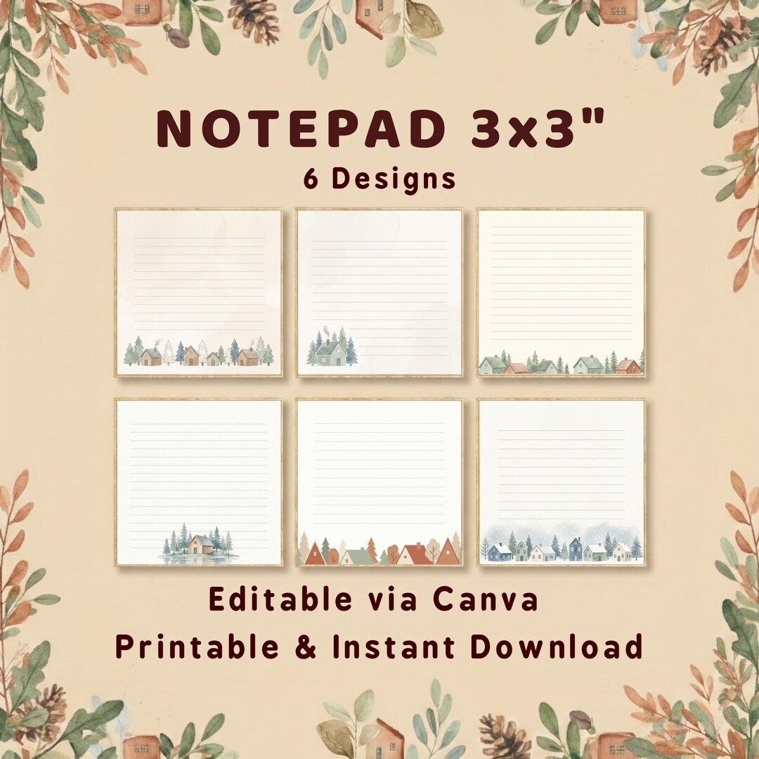 Notepad 3x3” Printable Editable Canva Notes Cottage Village Memo Pad ...