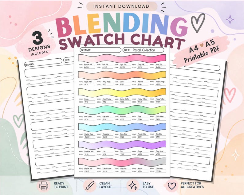 Blank Color Swatch Chart Printable PDF, Marker Blending Practice ...