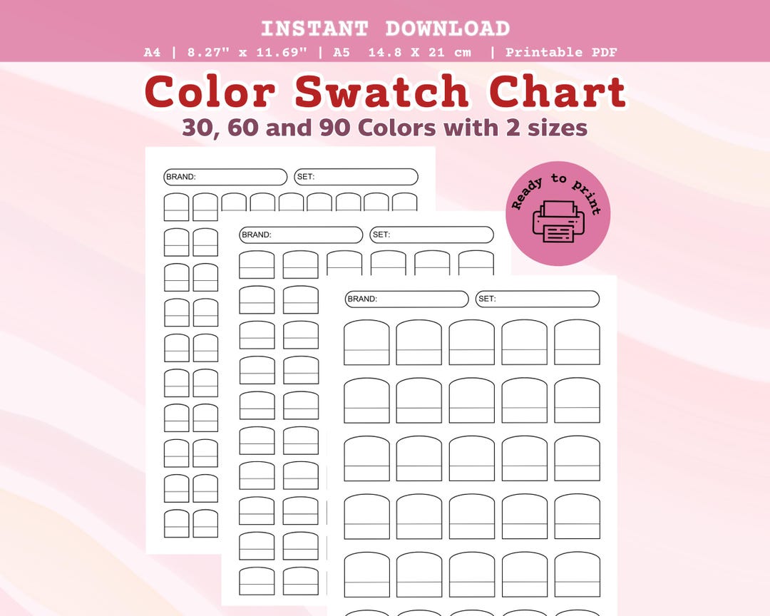 Color Swatch Chart Printable PDF Paint Marker Watercolor Swatch Test ...