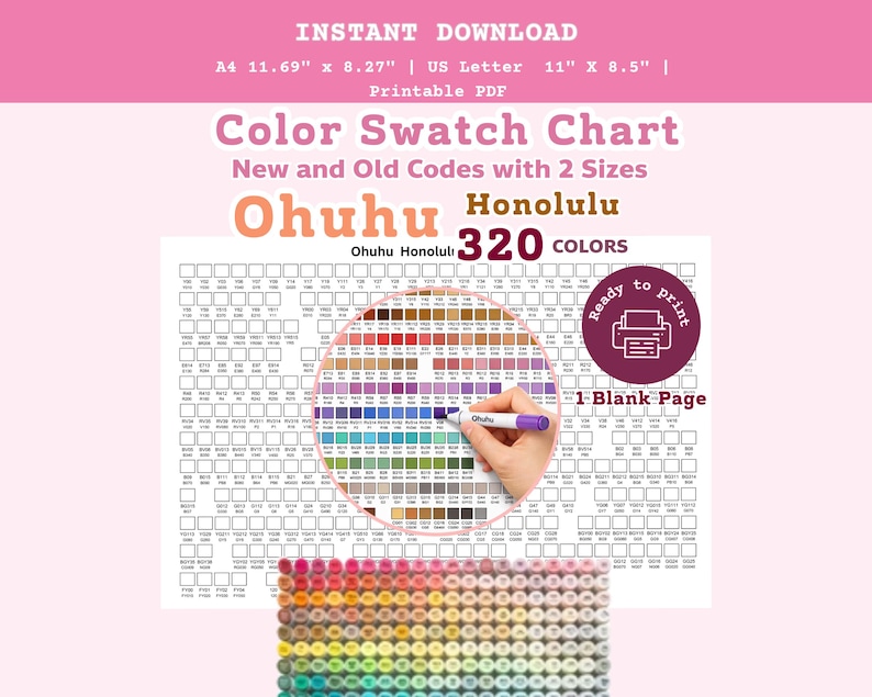 320 Color Chart Ohuhu Honolulu 320 Color Swatch Chart Printable PDF, New & Old Codes ...