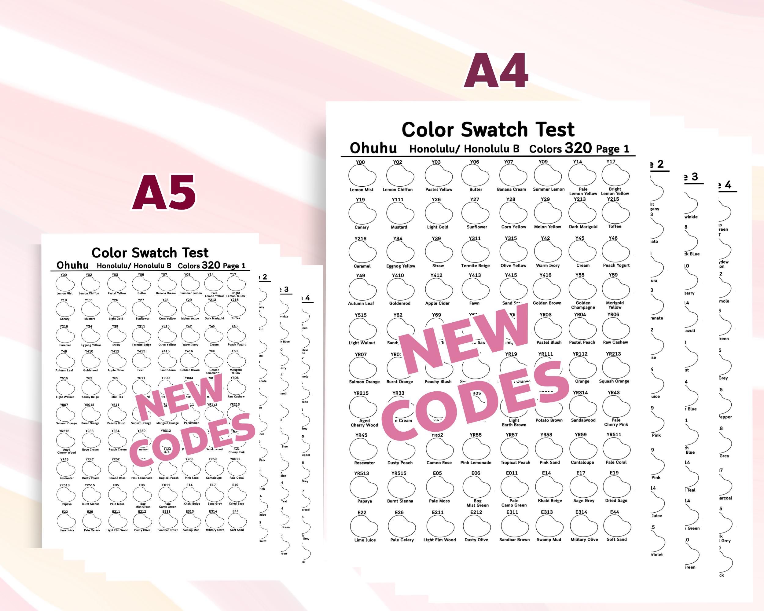Ohuhu Honolulu 320 Color Swatch Chart Printable PDF, New & Old Codes ...