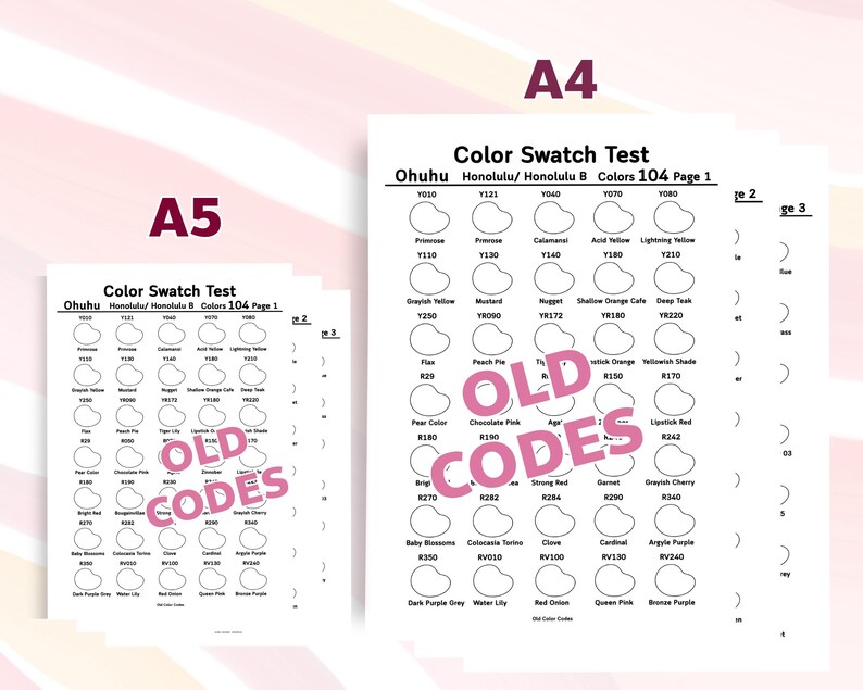 Ohuhu Honolulu 104 Color Swatch Chart Printable PDF, New & Old Codes ...