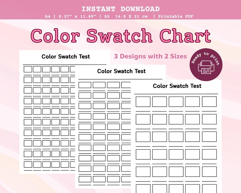 Color Swatch Test Color Swatch Chart Printable PDF Paint Marker Watercolor Swatch Test ...
