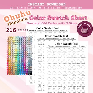Ohuhu Honolulu 216 kleurenstaalkaart afdrukbare pdf, nieuwe en oude codemarkering, A4 A5