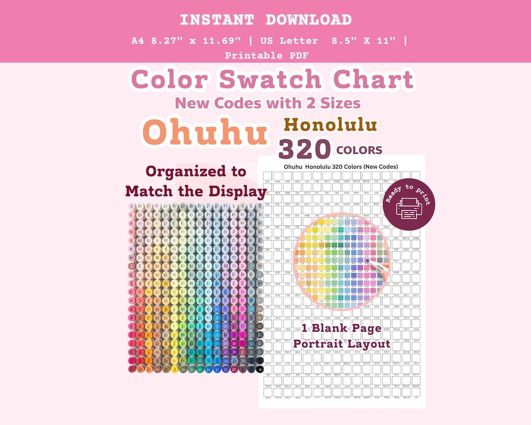 320 Color Chart Ohuhu Honolulu 320 Color Swatch Chart Printable PDF, New Codes, A4 and ...