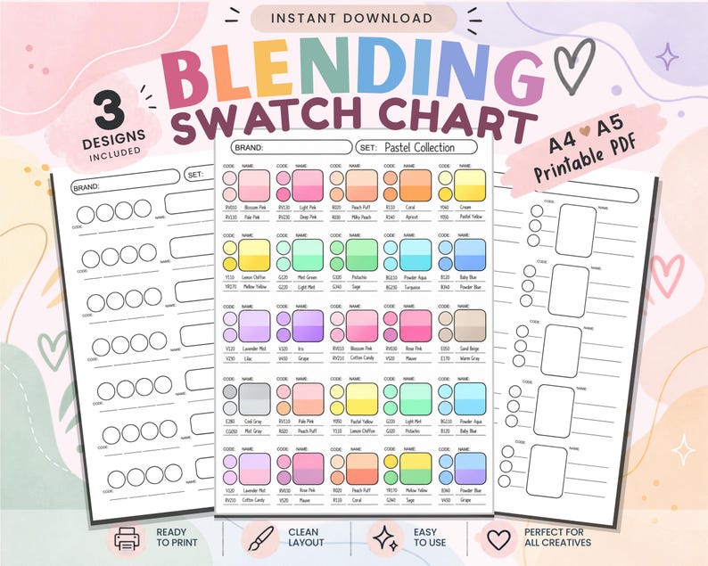 Blank Color Swatch Chart Printable PDF, Marker Blending Practice ...