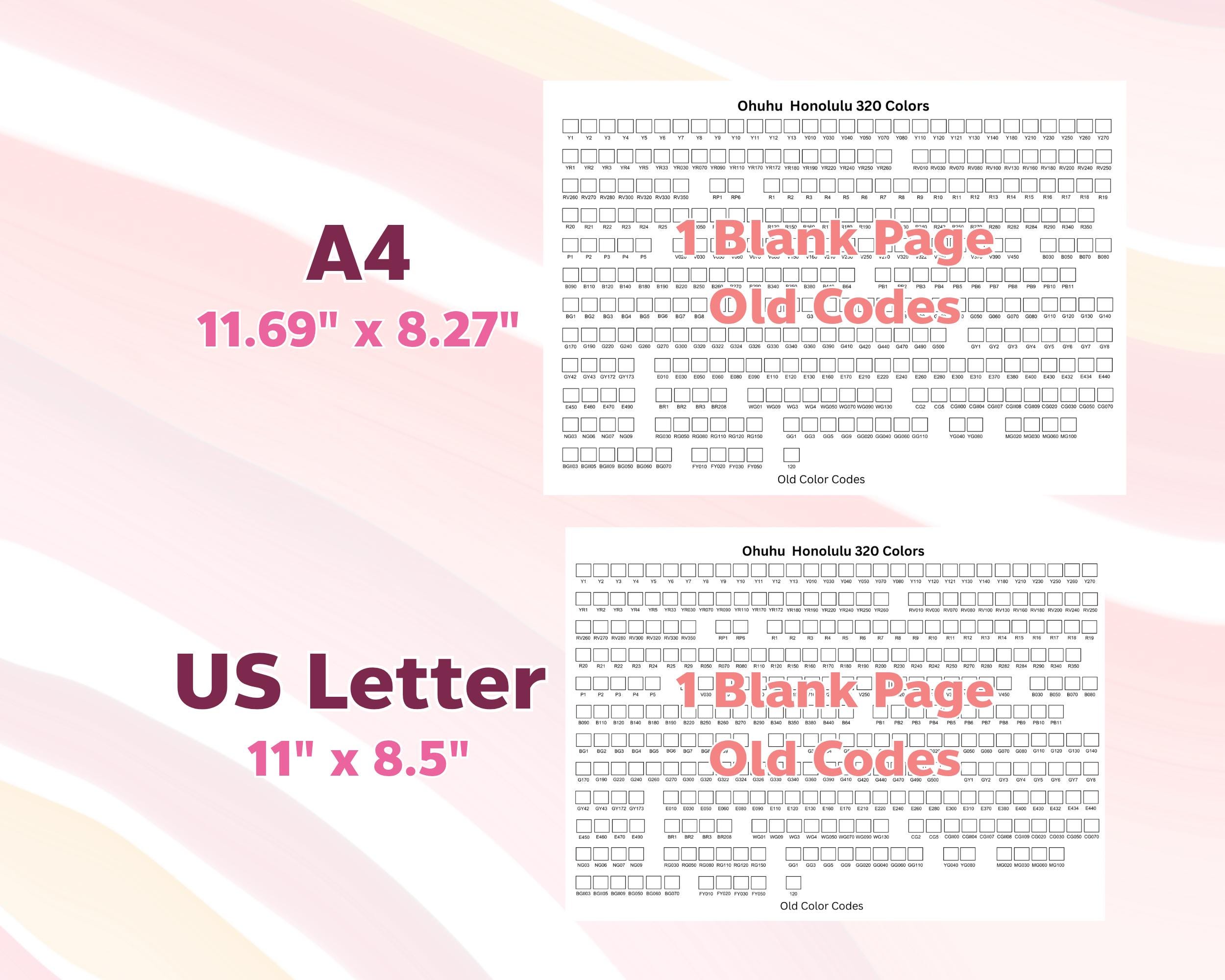 Ohuhu Honolulu 320 Color Swatch Chart Printable PDF, New & Old Codes ...