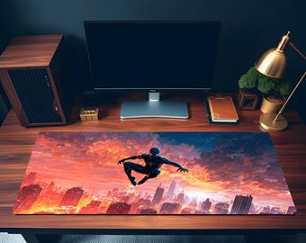 Spider Man Mouse Pad | Sunset Skyline Desk Mat, Miles Morales Mouse Mat, Superhero Lover Gift