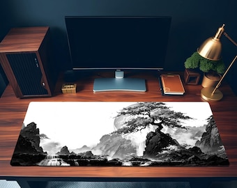 Bonsai Tree Nature Mousepad, Minimalist Black and White Art Desk Mat, Japanese Desk Mat , Gaming Mouse Pad, Desktop Decor