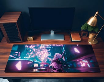 Cyberpunk Desk Mat | Lucy Mouse Pad, Neon City Anime Mouse Mat