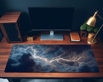 Lightning Storm Desk Mat | Nature Sky Mouse Pad, Large Gaming Mousepad, Gamer Gift and Gift For Him