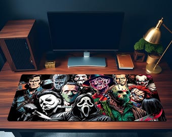 Horror Movie Killers Desk Mat | Character Collage Mouse Pad