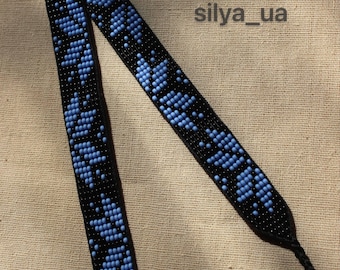 Blauer Perlen Choker, Schwarze Halskette, Ukrainischer Handgemachter Schmuck
