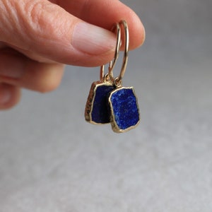 Azure Lapis Slice on Gold Hoop Earrings