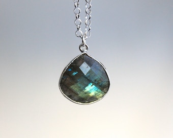 Blue Ice Labradorite and Sterling Silver Necklace