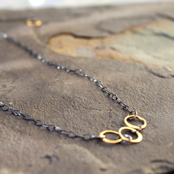 Mixed Metal Delicate Vermeil Rings Oxidized Sterling Necklace