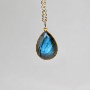 Labradorite Blue Flash and Gold Necklace
